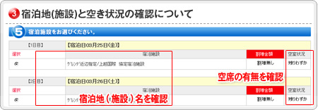 宿泊地(施設)と空き状況の確認について